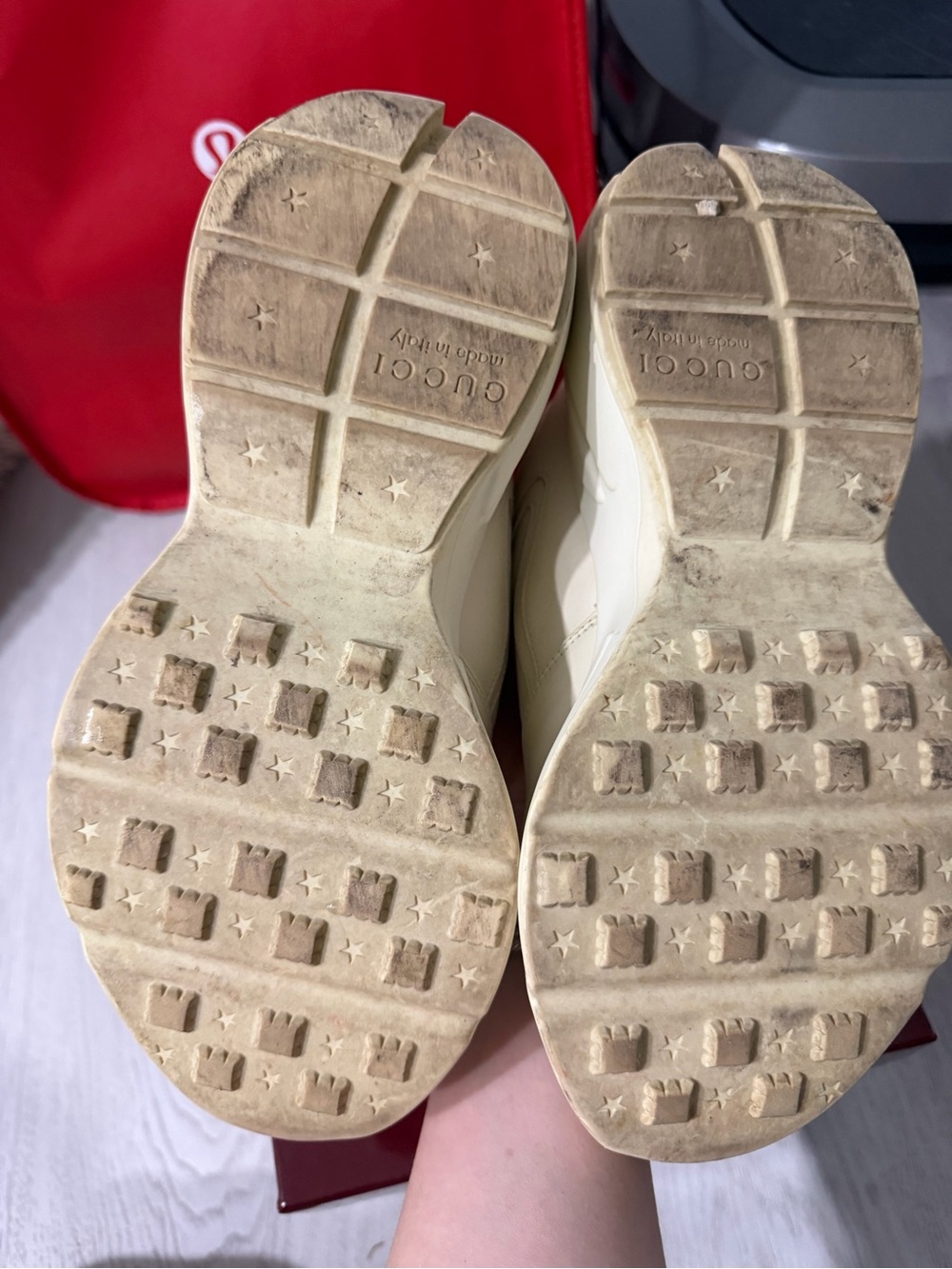 Gucci Cream Leather Chunky Sneakers with Red & Green Stripe - Picture 3 of 9